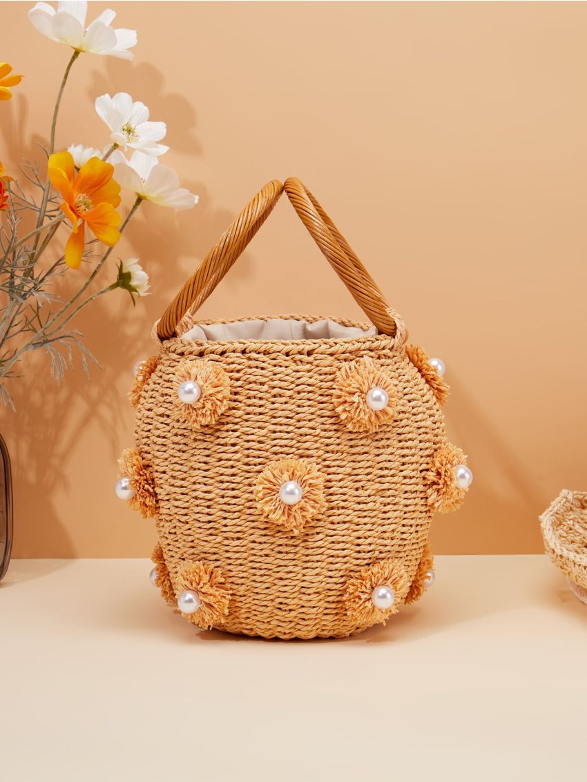 Mini Pearl Decor Straw Bag