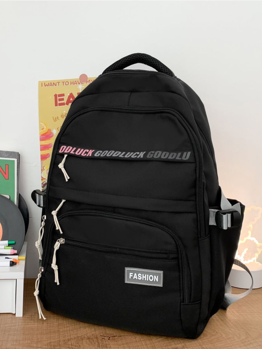 Letter Graphic Patch Detail Functional Backpack