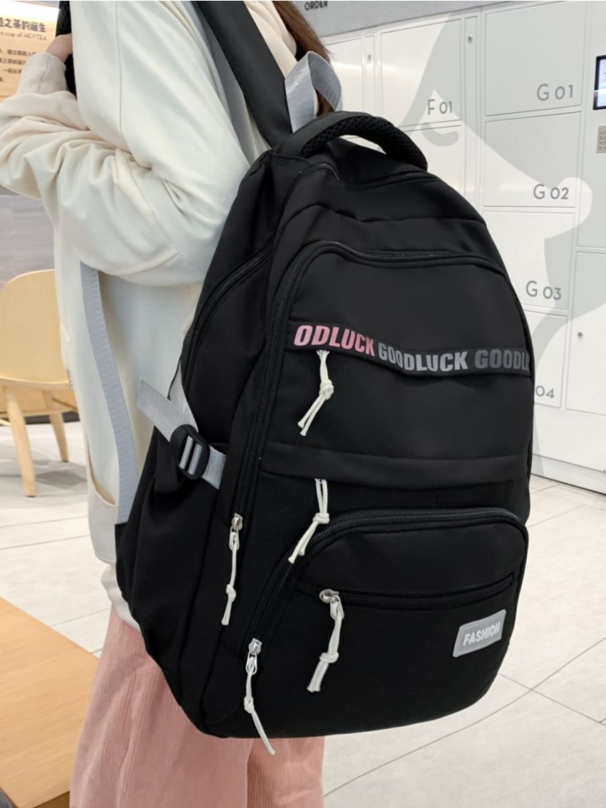 Letter Graphic Patch Detail Functional Backpack