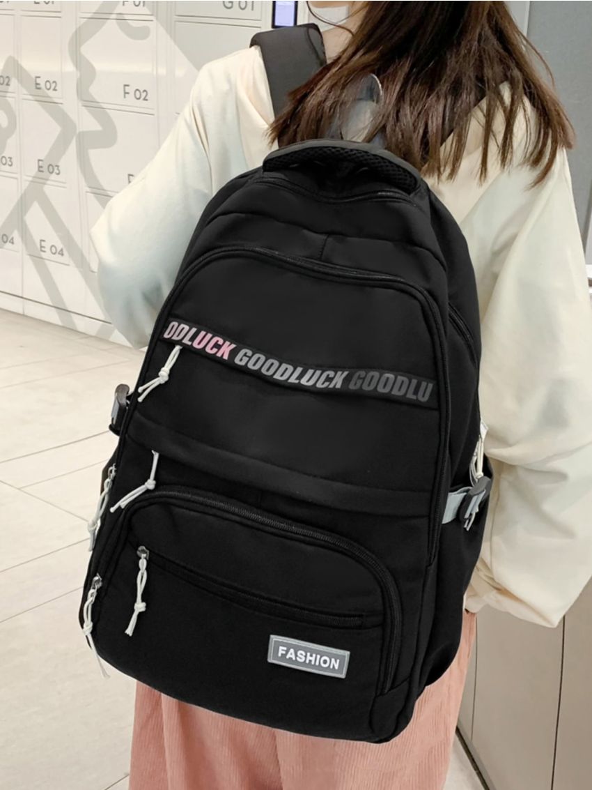 Letter Graphic Patch Detail Functional Backpack