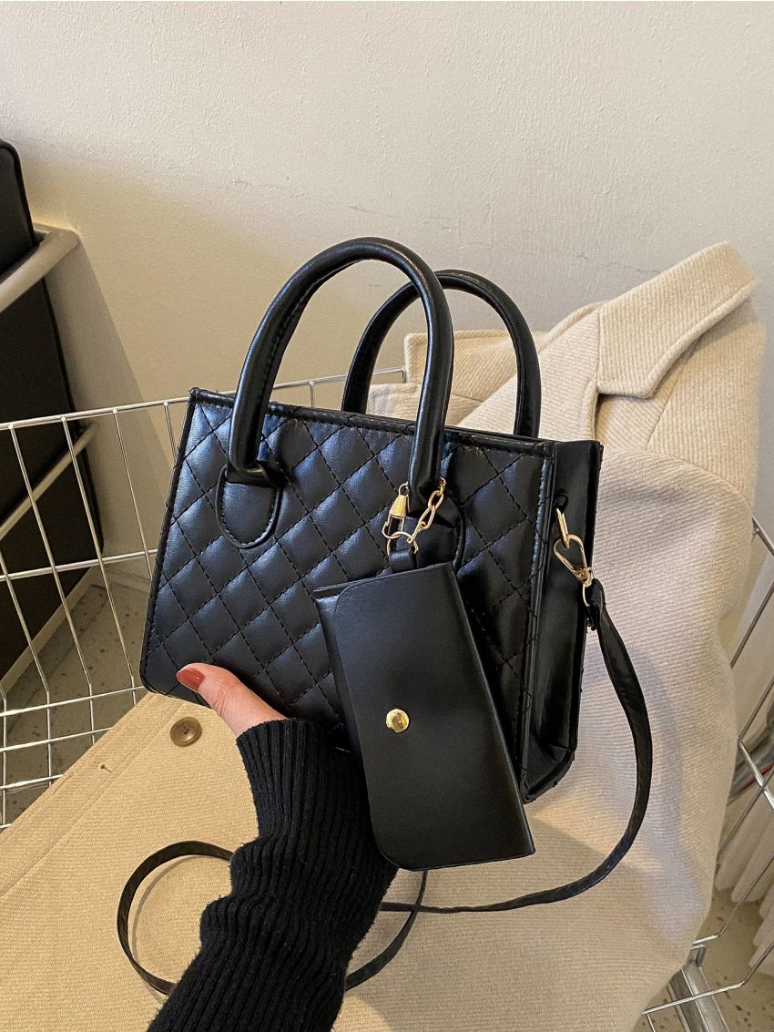 Quilted Square Bag With Coin Purse