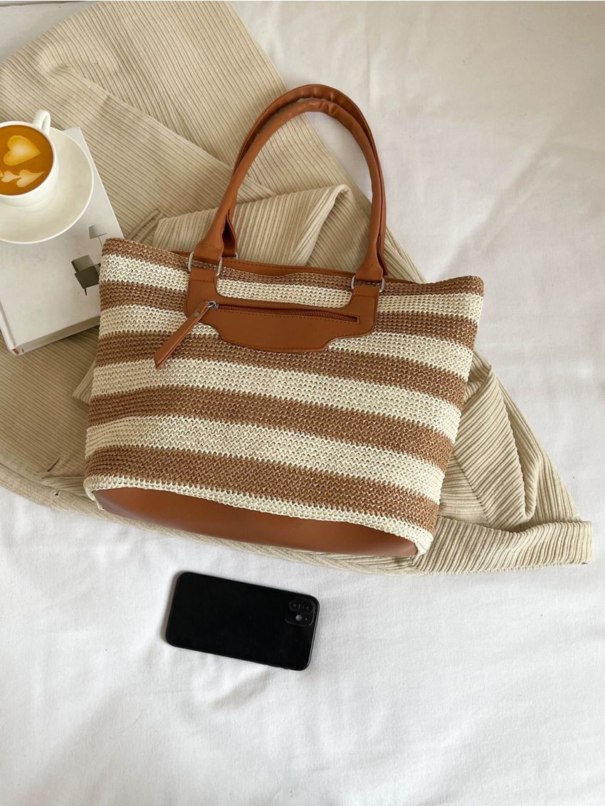 Striped Pattern Straw Bag