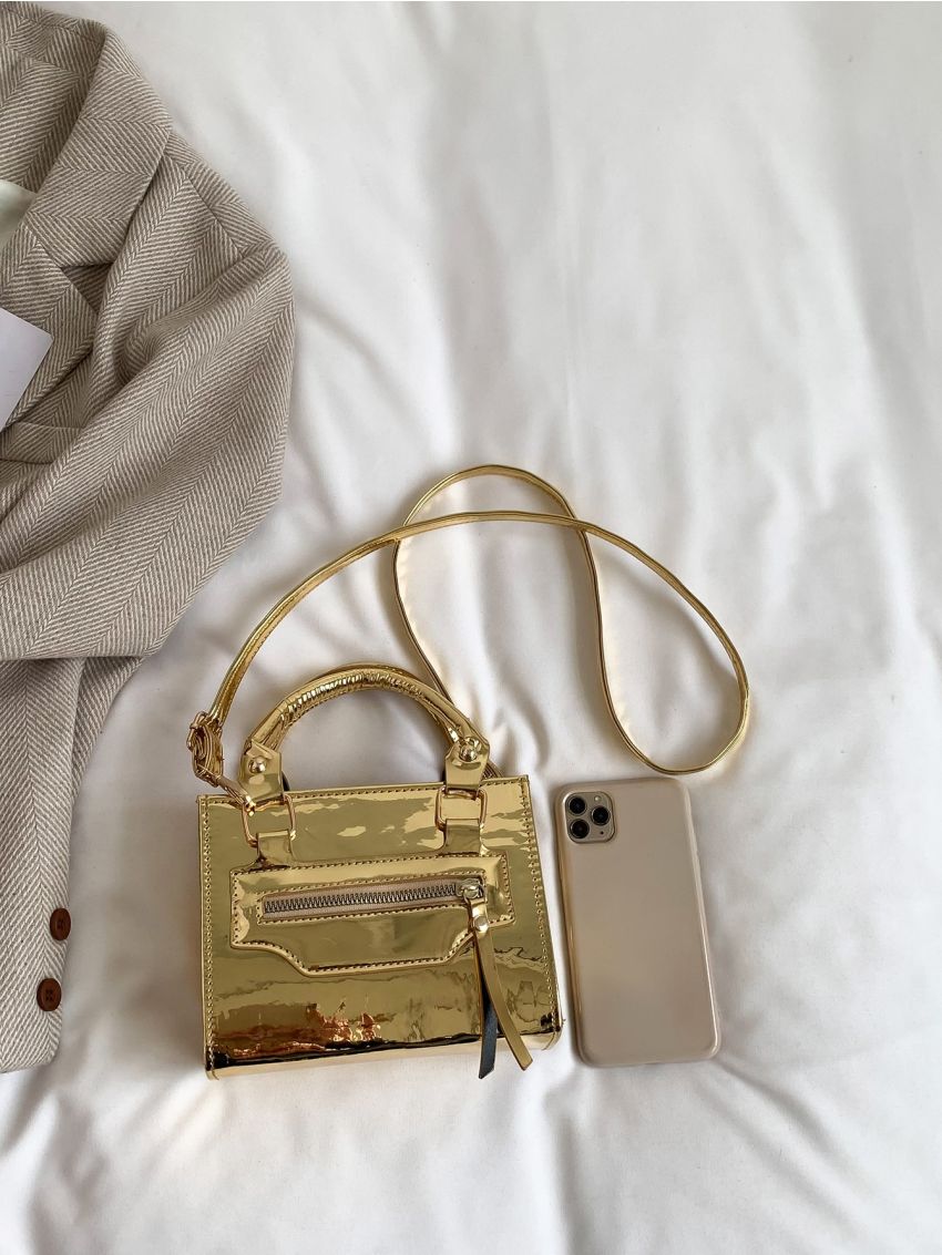 Mini Metallic Double Handle Square Bag
