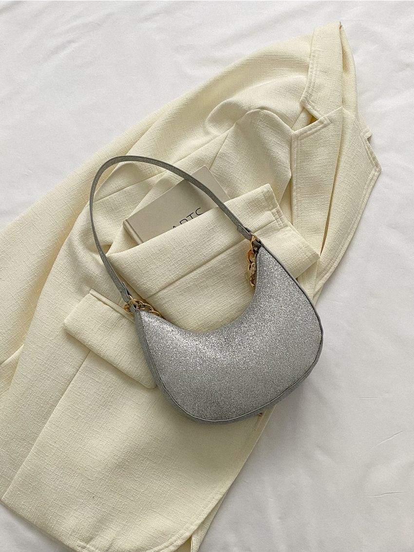 Glitter Chain Decor Hobo Bag
