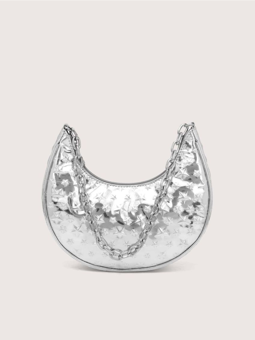 Metallic Chain Hobo Bag
