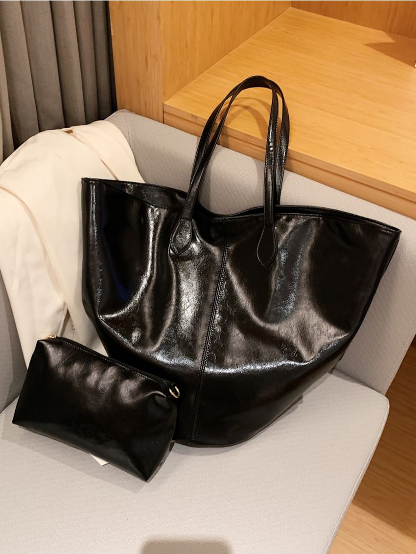 Minimalist Shoulder Tote Bag With Inner Pouch