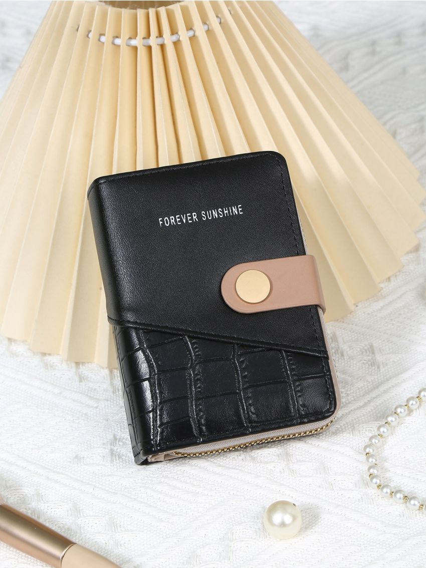 Crocodile Embossed Detail Letter Print Small Wallet