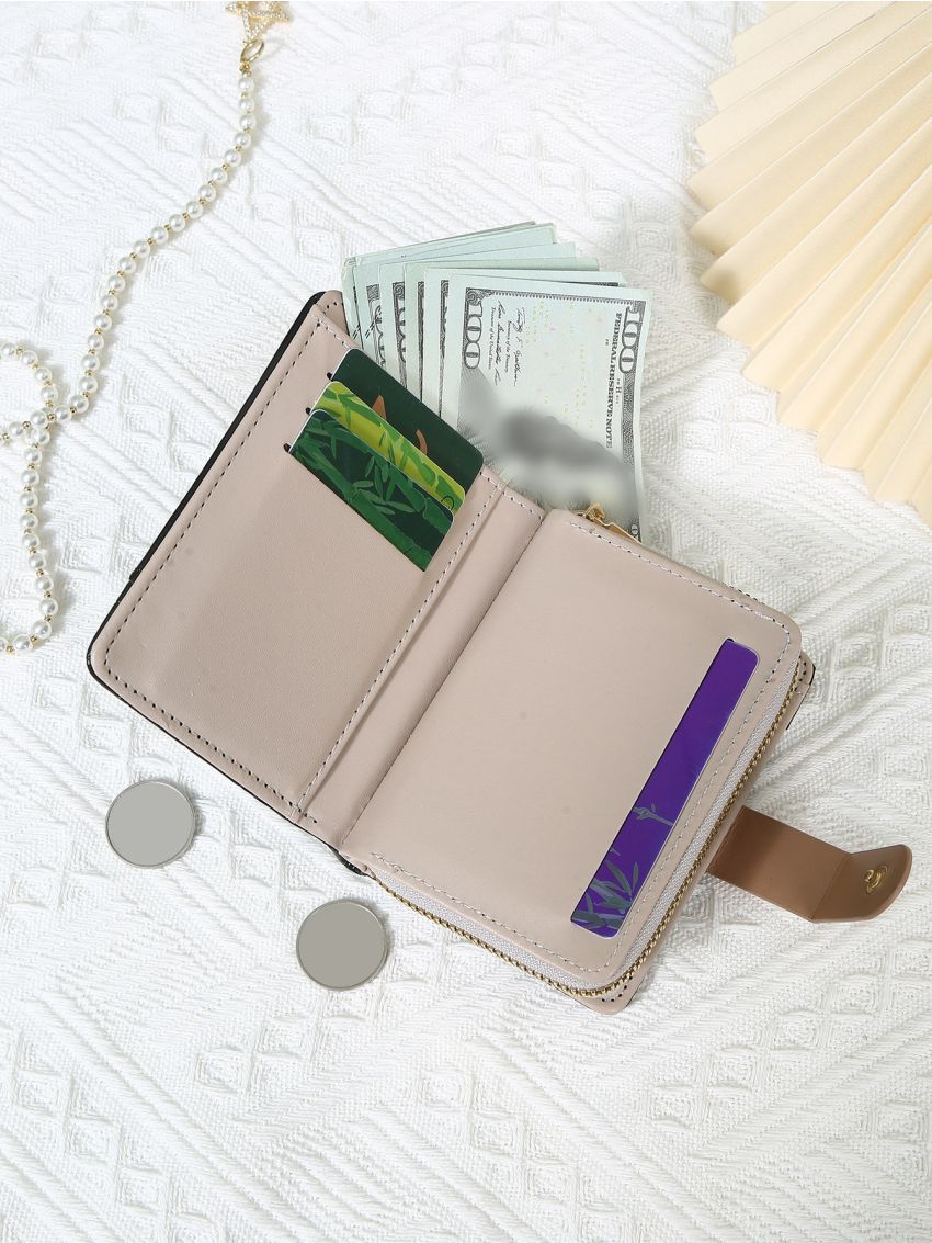 Crocodile Embossed Detail Letter Print Small Wallet