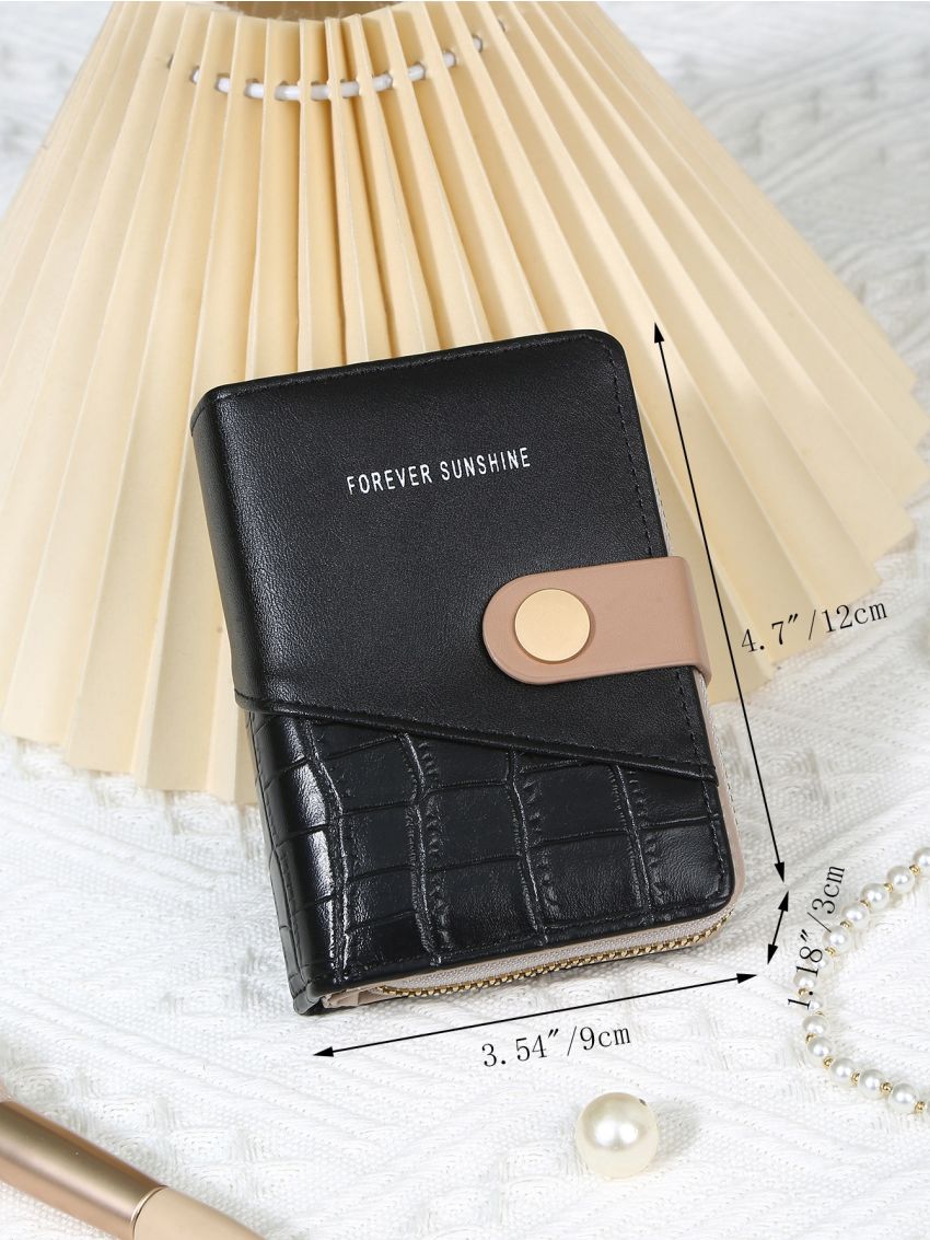 Crocodile Embossed Detail Letter Print Small Wallet