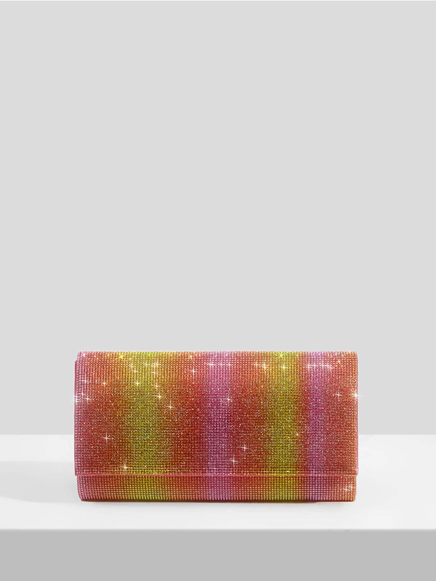 Ombre Rhinestone Decor Flap Chain Square Bag