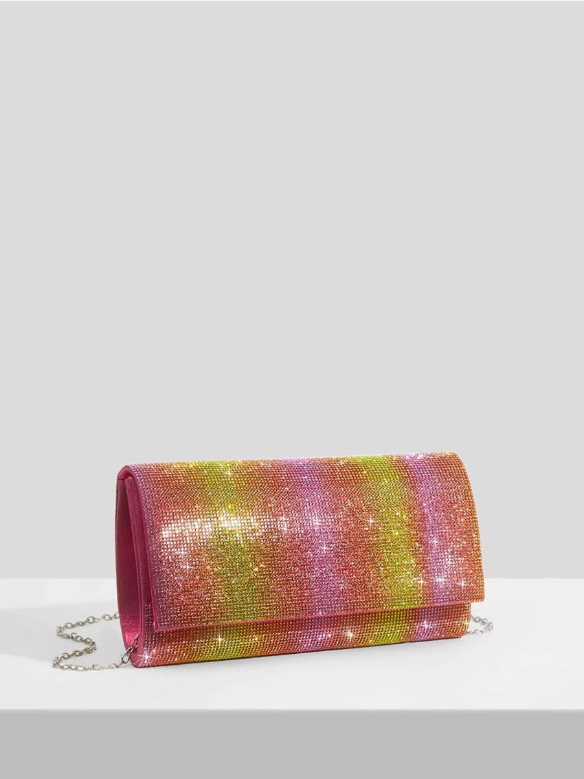 Ombre Rhinestone Decor Flap Chain Square Bag