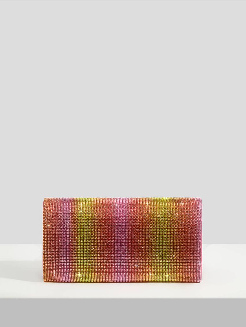 Ombre Rhinestone Decor Flap Chain Square Bag