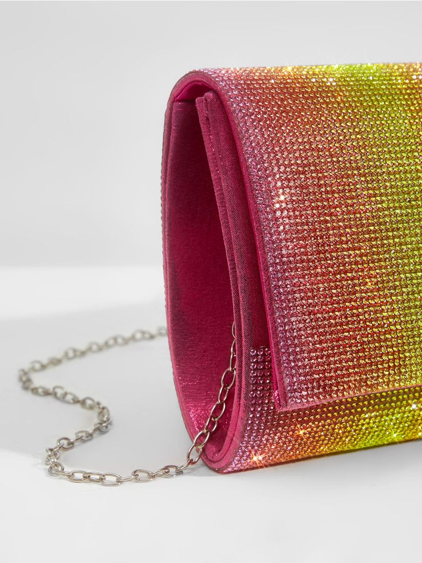 Ombre Rhinestone Decor Flap Chain Square Bag