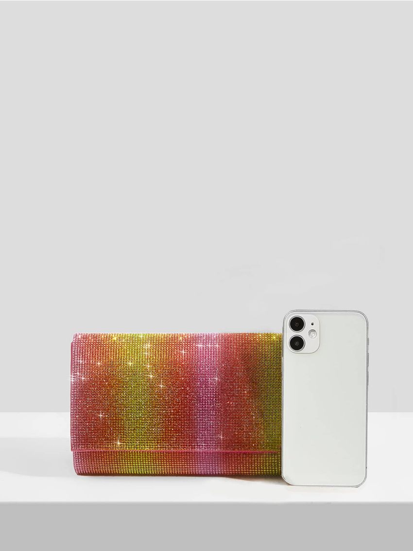 Ombre Rhinestone Decor Flap Chain Square Bag
