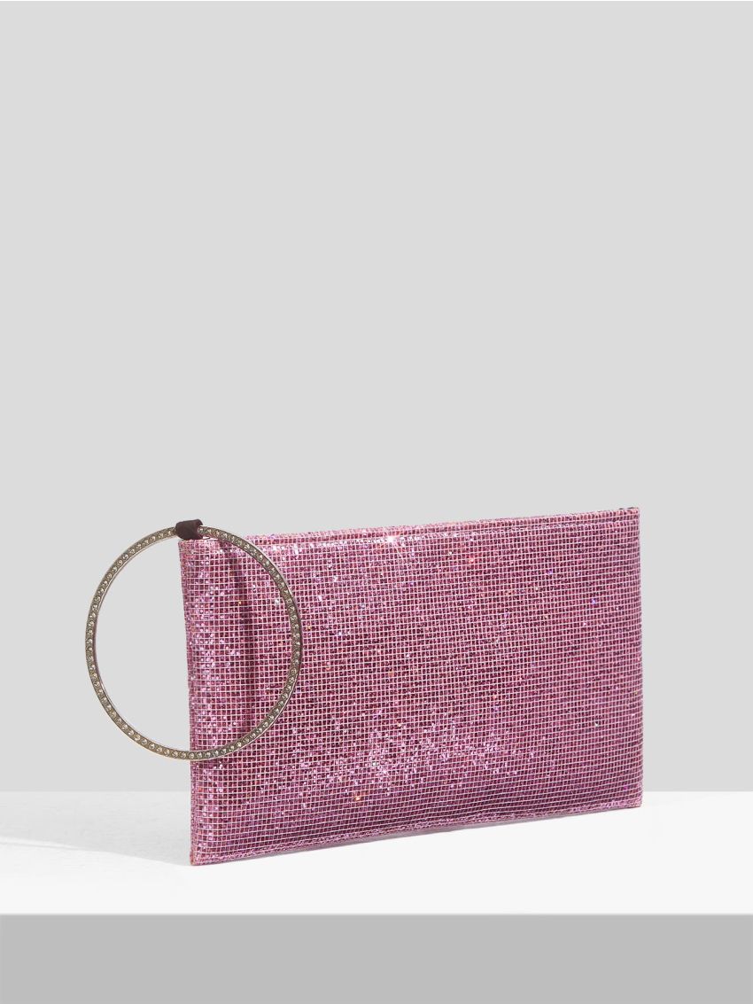 Glitter Rhinestone Decor Top Handle Square Bag