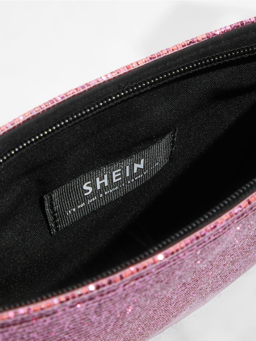 Glitter Rhinestone Decor Top Handle Square Bag