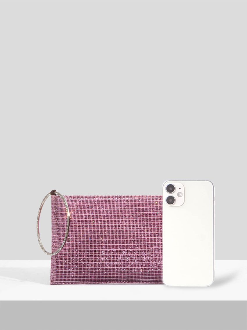 Glitter Rhinestone Decor Top Handle Square Bag