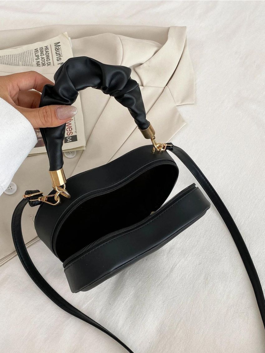 Heart Embossed Ruched Detail Novelty Bag