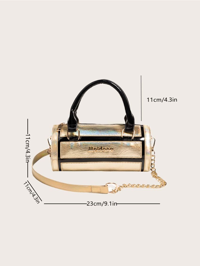 Metallic Letter Graphic Chain Bucket Bag