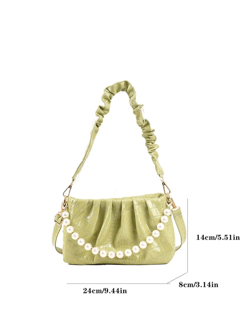 Geometric Embossed Pearl Decor Ruched Bag