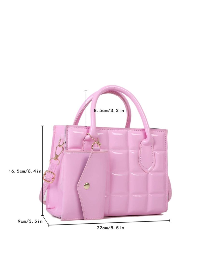 Geometric Embossed Square Bag With Purse