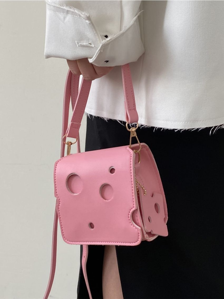 Mini Cut Out Flap Square Bag With Bag Charm