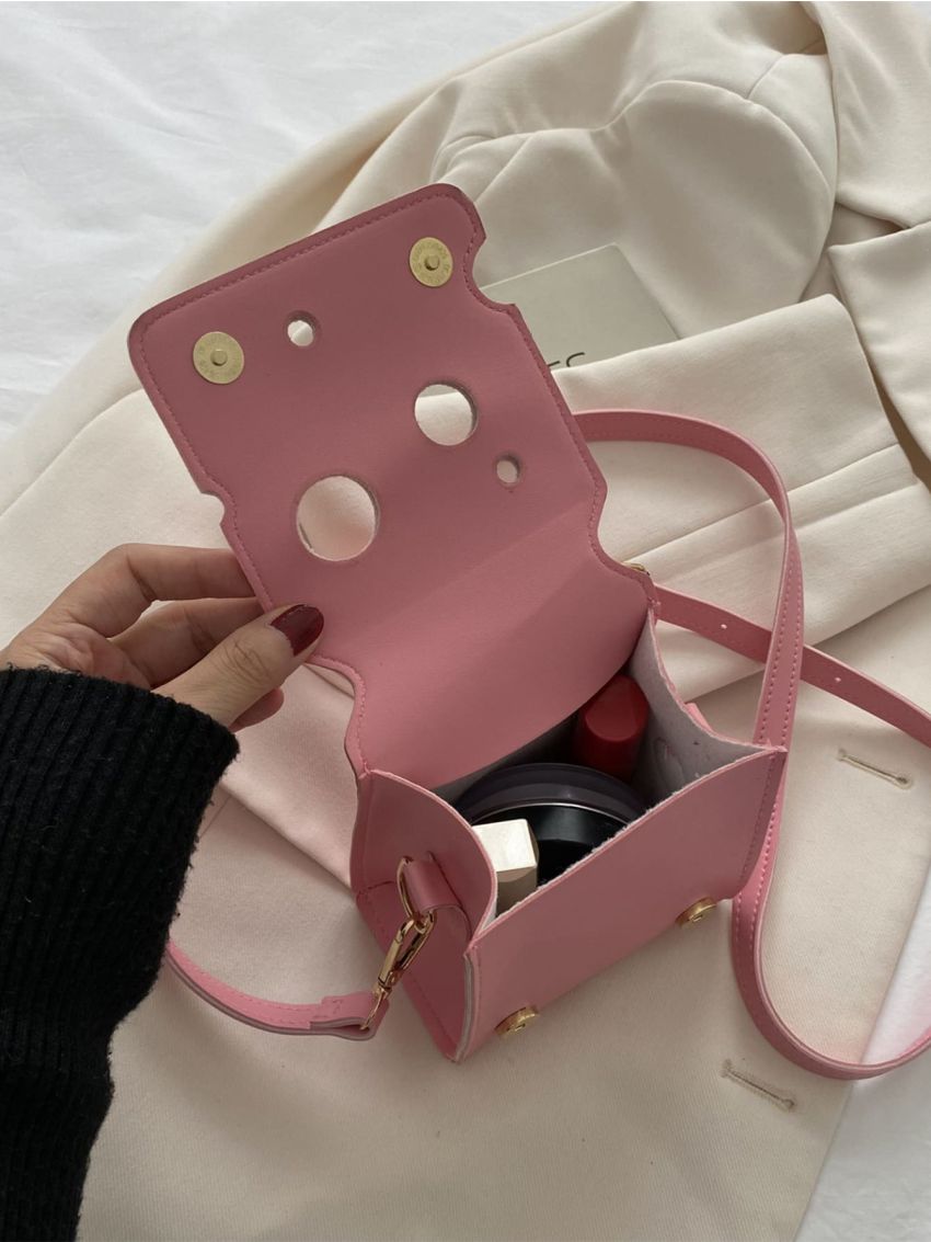 Mini Cut Out Flap Square Bag With Bag Charm
