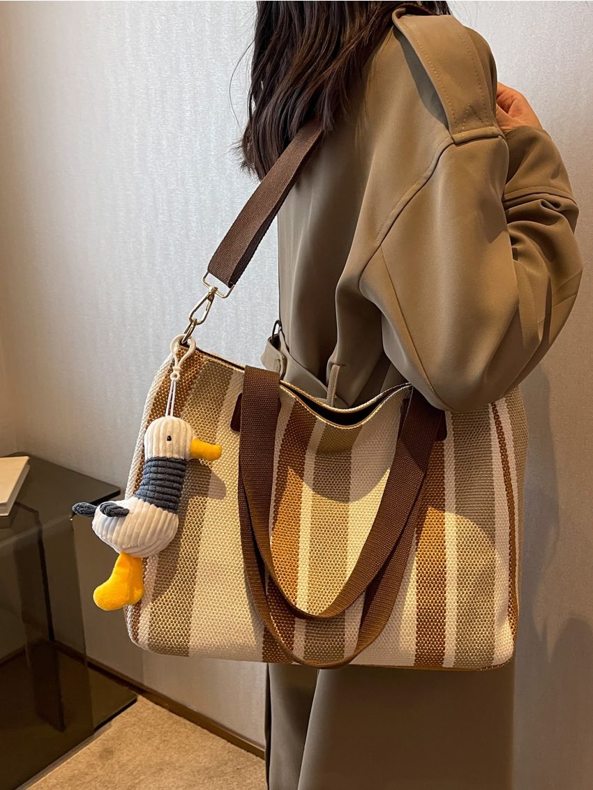 Striped Pattern Shoulder Tote Bag