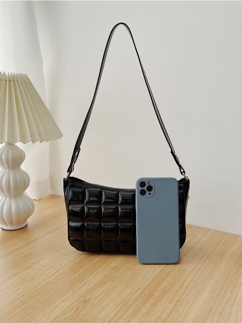 Small Hobo Bag Geometric Embossed PU