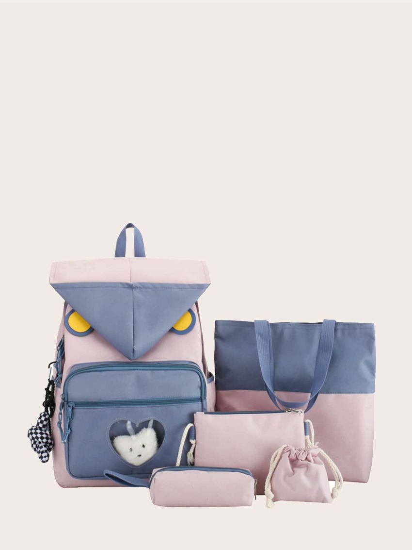 5pcs Cartoon Bear Decor Functional Backpack Set