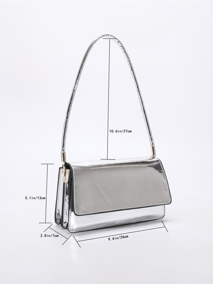 Metallic Flap Baguette Bag