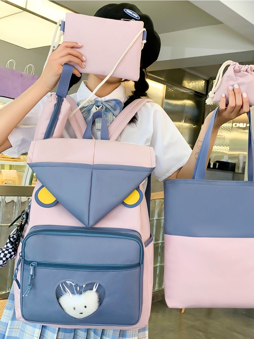 5pcs Cartoon Bear Decor Functional Backpack Set