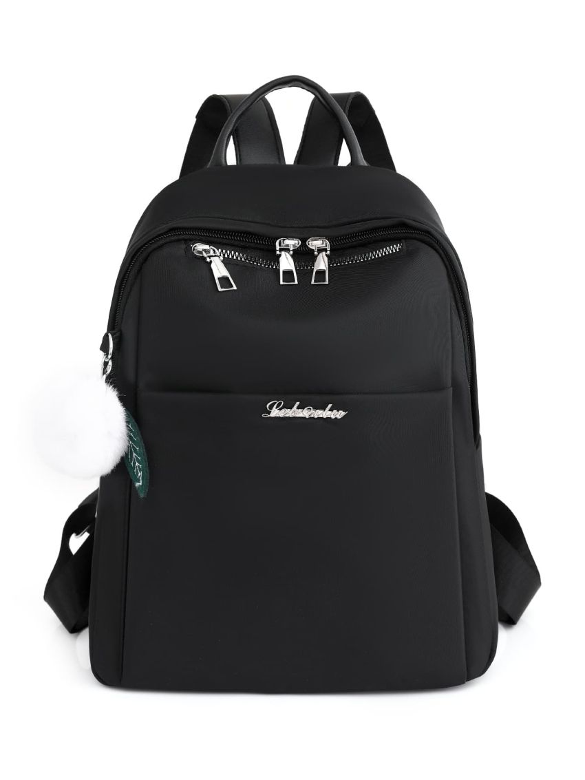 Metal Letter & Pom Pom Decor Functional Backpack