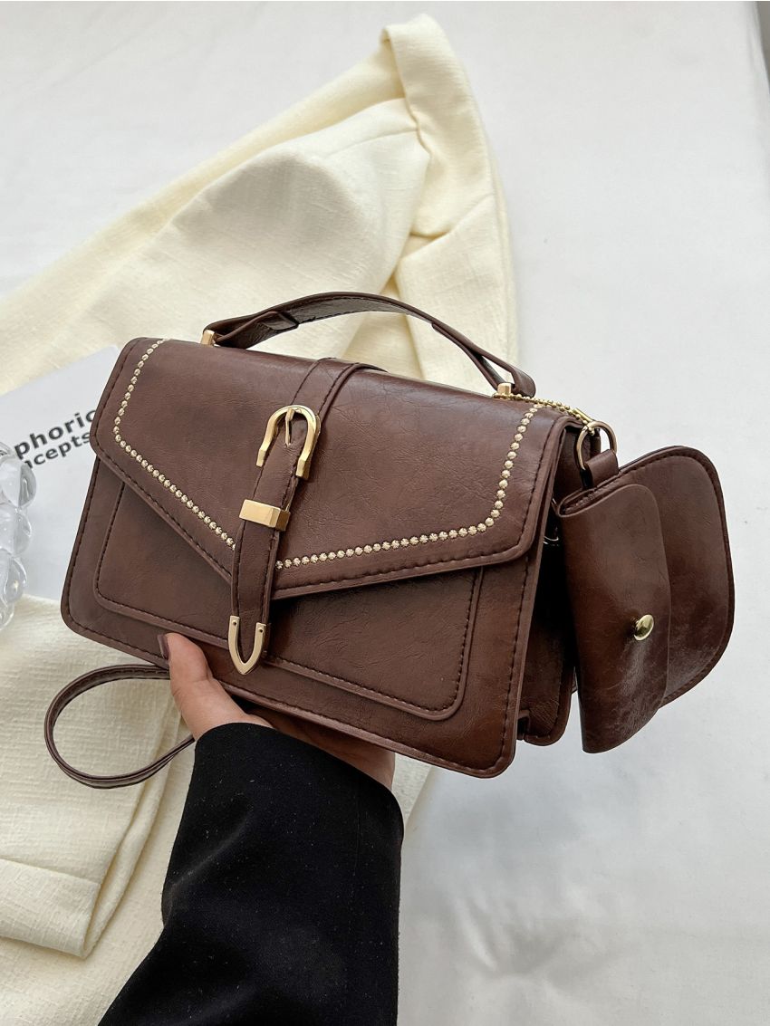 Buckle Decor Square Bag With Coin Purse