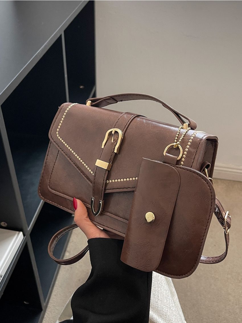 Buckle Decor Square Bag With Coin Purse