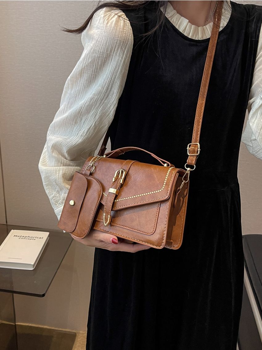 Buckle Decor Square Bag With Coin Purse