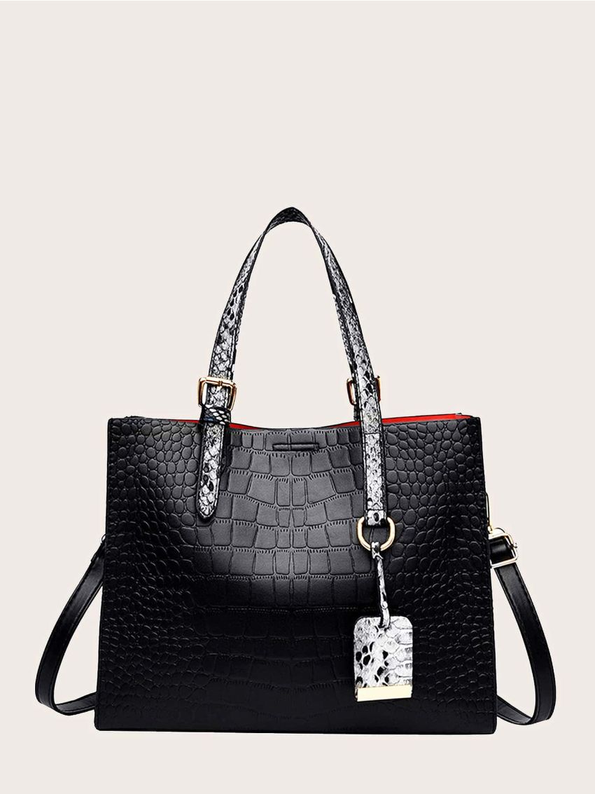 Crocodile Embossed Square Bag