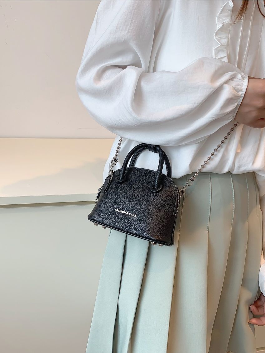 Mini Litchi Embossed Letter Detail Chain Dome Bag