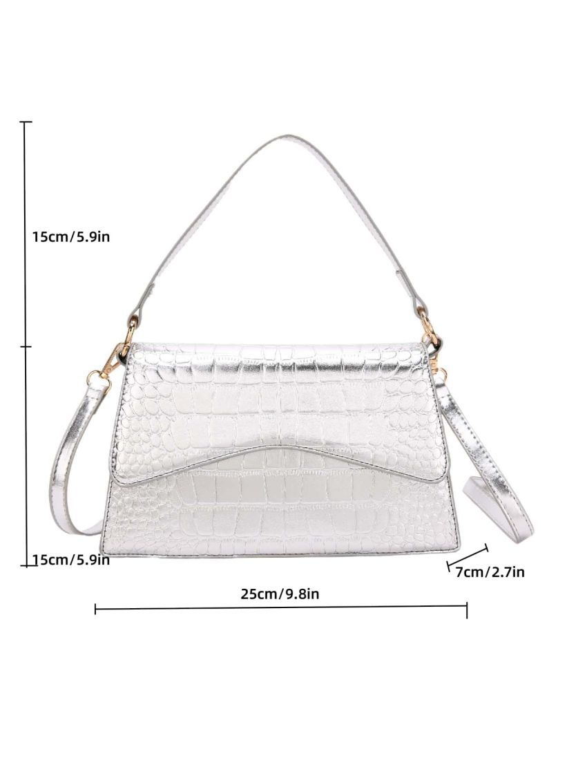 Metallic Crocodile Embossed Square Bag