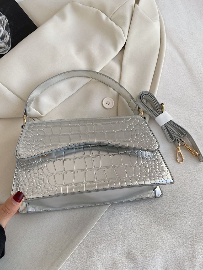 Metallic Crocodile Embossed Square Bag