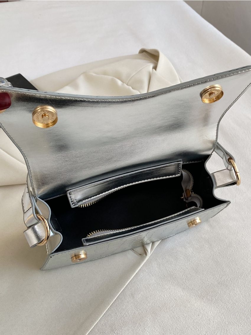 Metallic Crocodile Embossed Square Bag