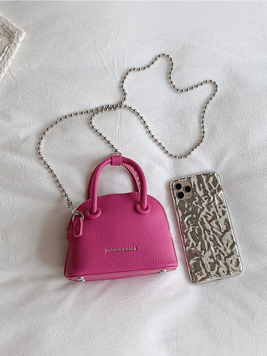 Mini Neon Pink Litchi Embossed Chain Dome Bag