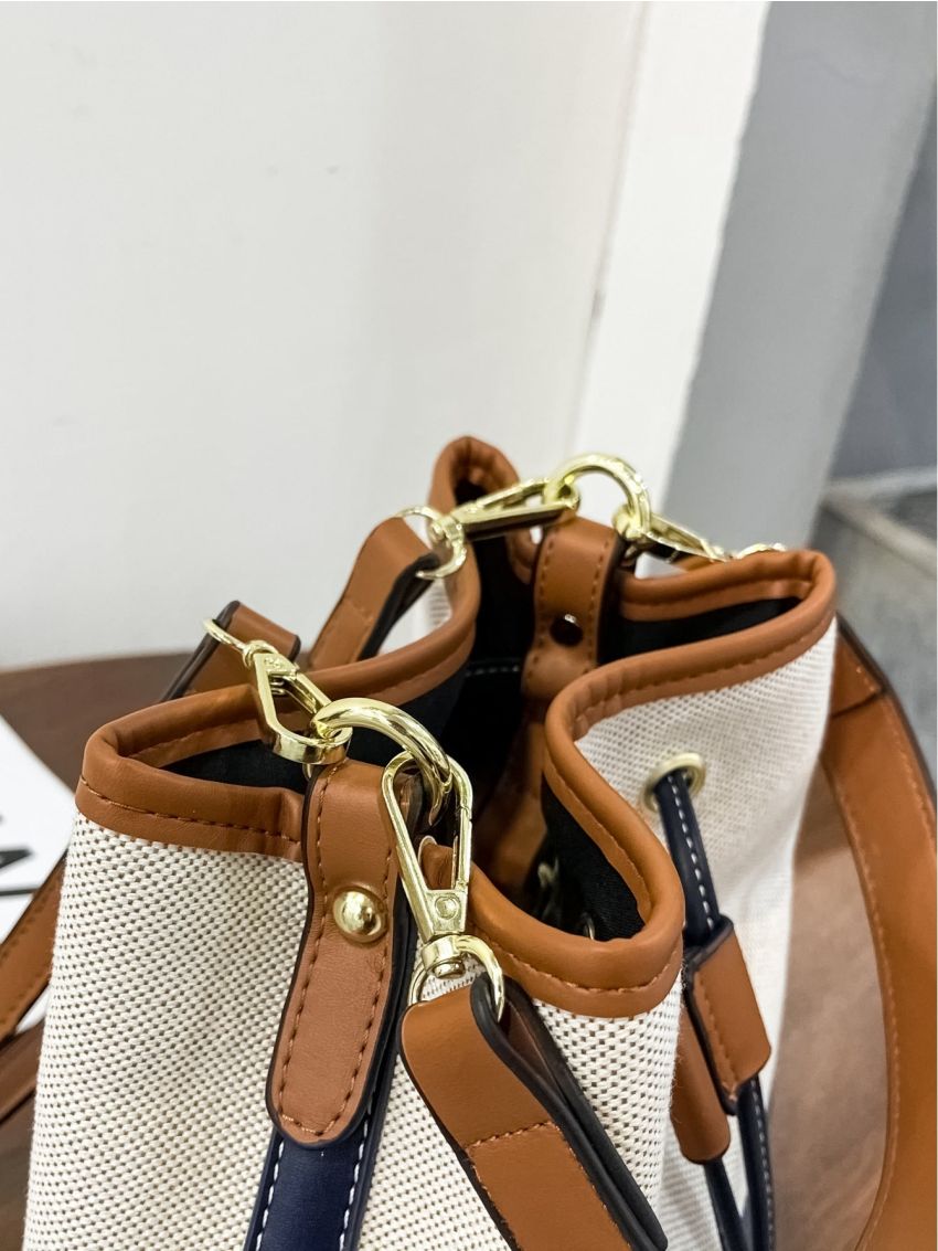 Mini Colorblock Drawstring Design Bucket Bag