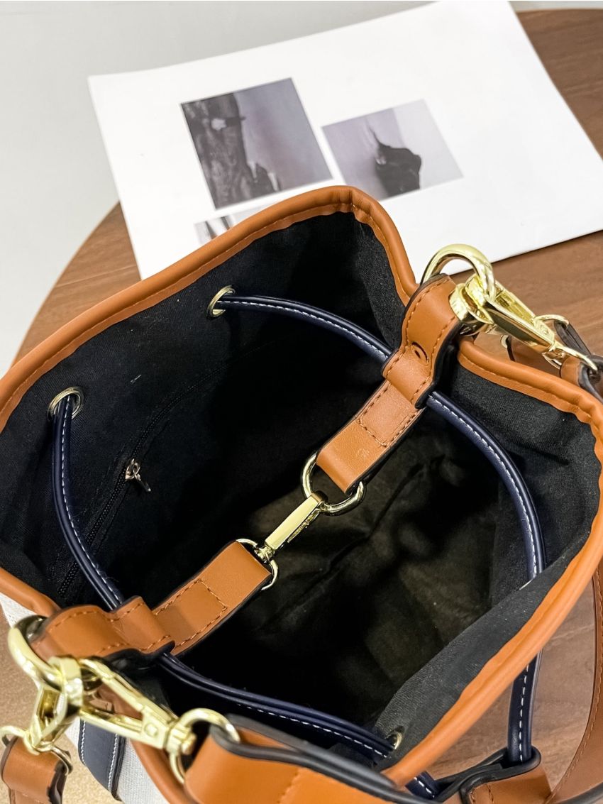 Mini Colorblock Drawstring Design Bucket Bag