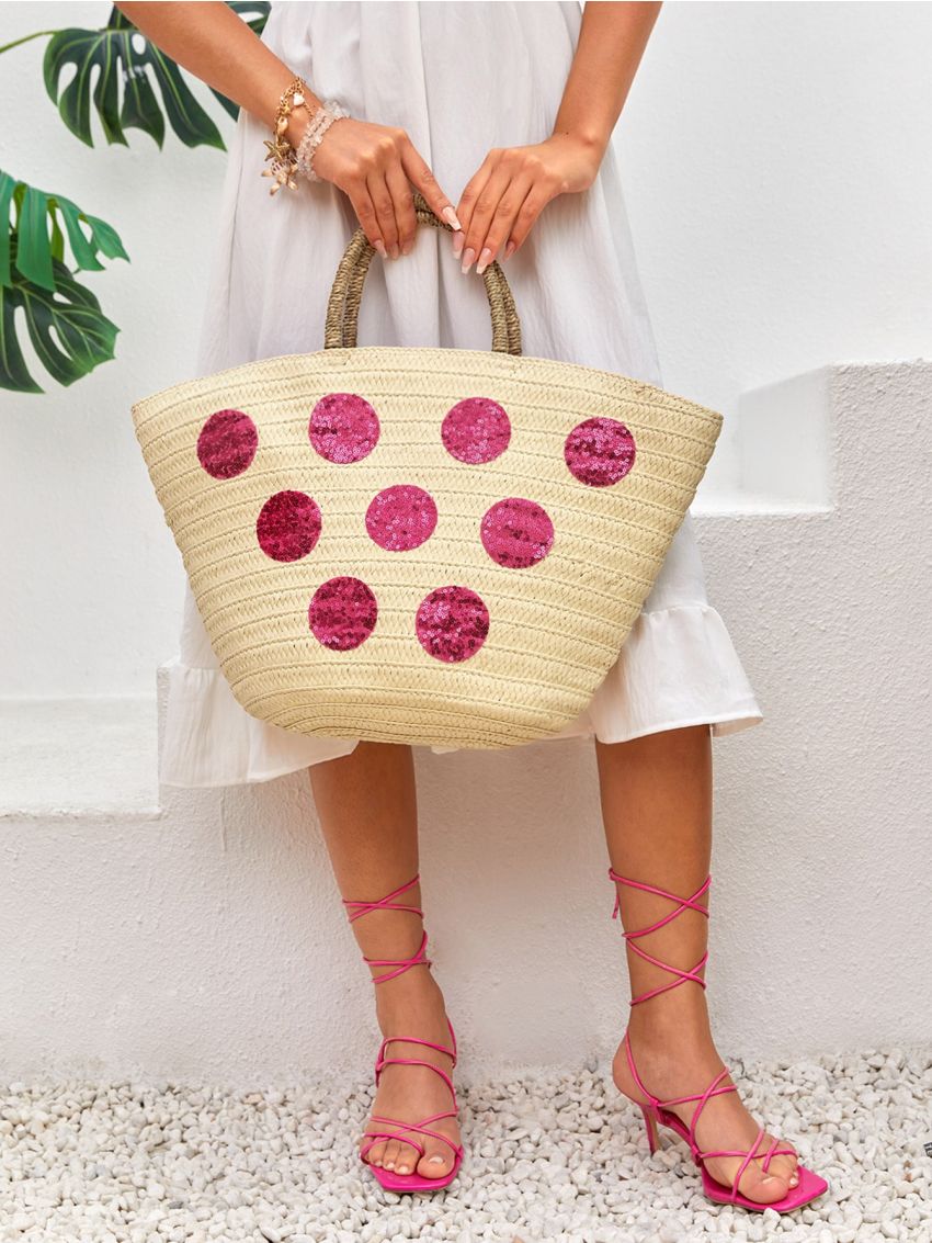 Sequin Decor Straw Bag