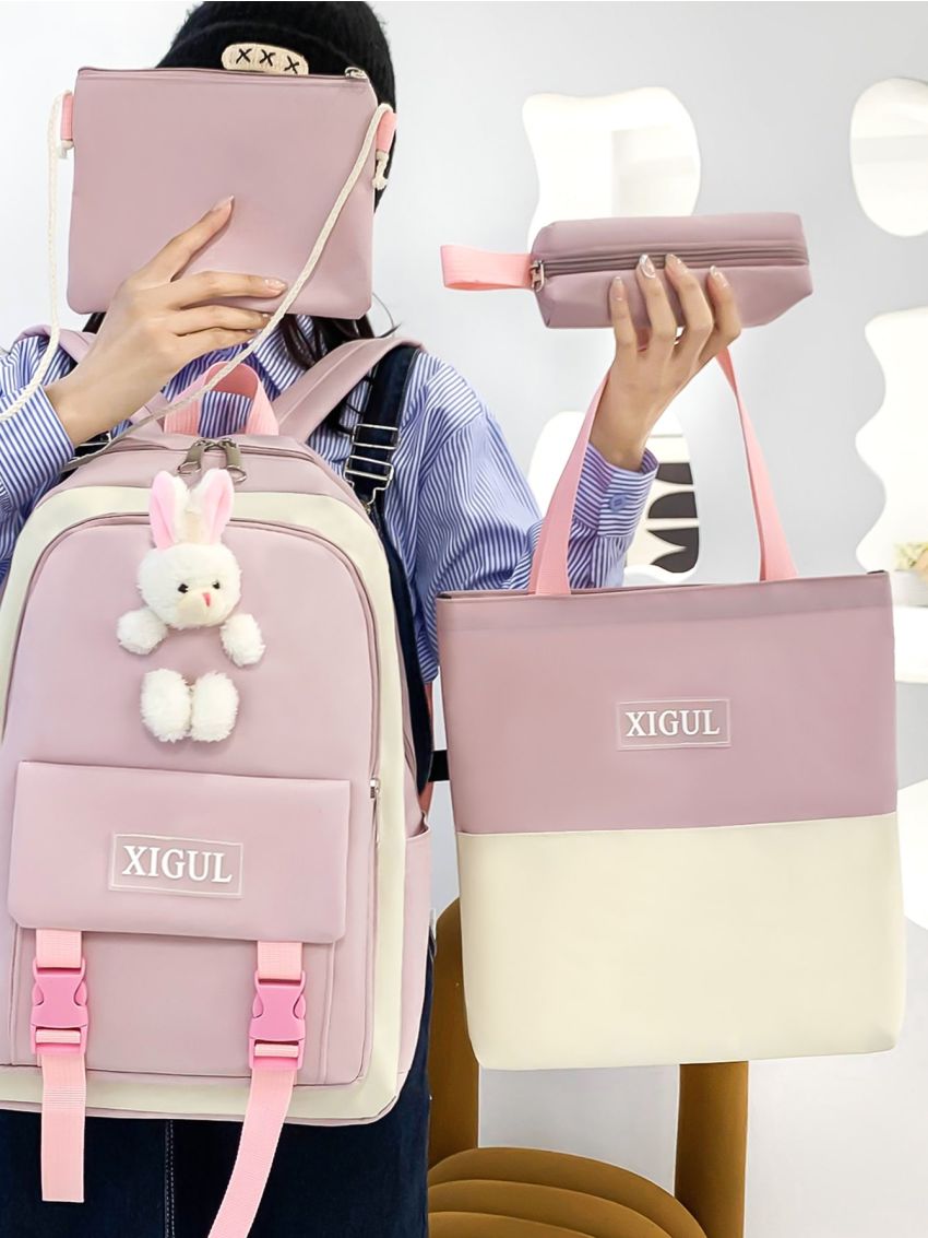 4pcs Letter Graphic Functional Backpack Set
