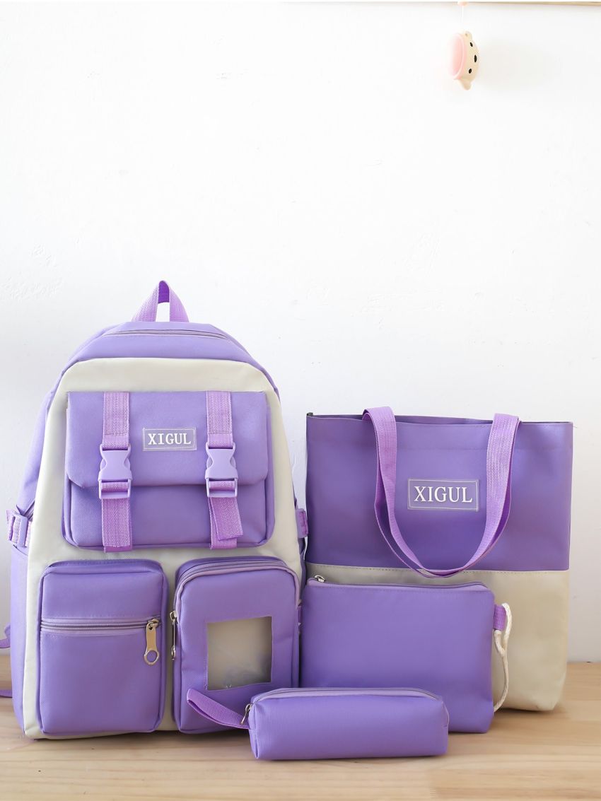 4pcs Letter Graphic Functional Backpack Set