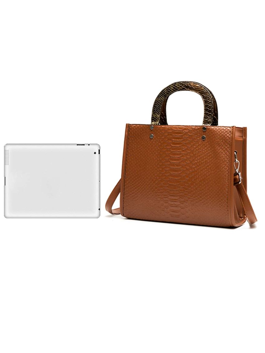 3pcs Crocodile Embossed Top Handle Bag Set