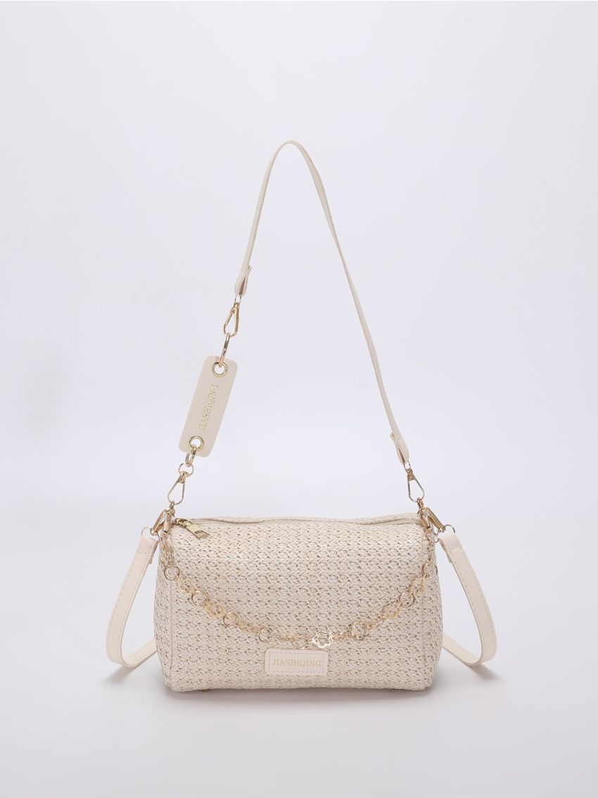 Chain Decor Straw Bag