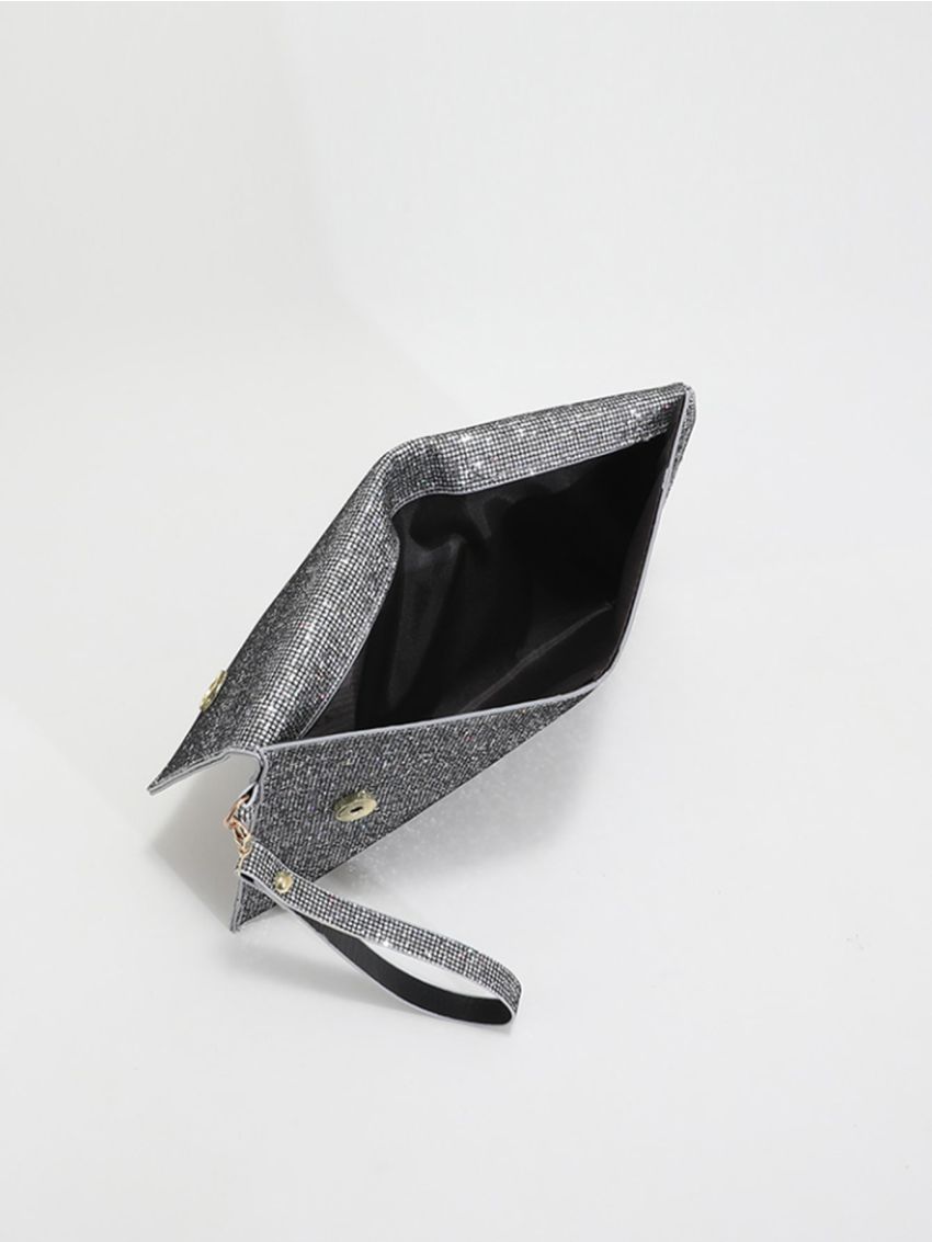 Glitter Metal Decor Flap Square Bag